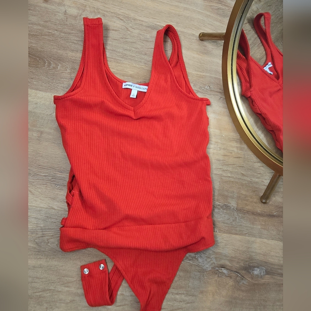 Red Ribbed Bodysuit